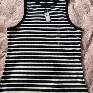 Tommy Hilfiger Navy and White Stripe Ribbed Tank